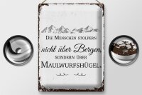 Blechschild Spruch Menschen stolpern nicht über Bergen 30x40cm