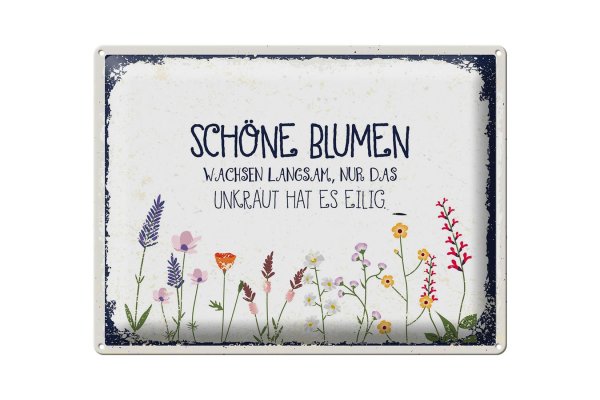 Blechschild Spruch schöne Blumen wachsen langsam 40x30cm