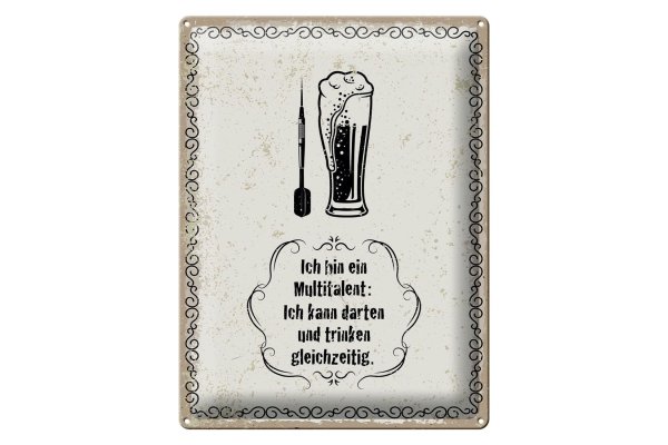 Blechschild Spruch Multitalent kann trinken darten 30x40cm