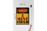 Blechschild Achtung Danger Mine Field Minenfeld 30x40cm