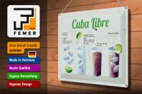 Blechschild Rezept Cuba Libre Cocktail Recipe 40x30cm