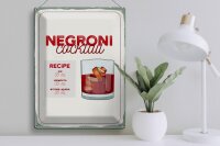 Blechschild Rezept Negron Cocktail Recipe GIN 30x40cm