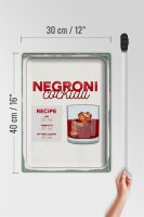 Blechschild Rezept Negron Cocktail Recipe GIN 30x40cm