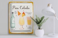 Blechschild Rezept Pina Colada Cocktail Recipe 30x40cm weißes Schild