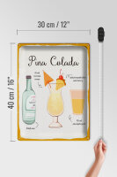 Blechschild Rezept Pina Colada Cocktail Recipe 30x40cm weißes Schild