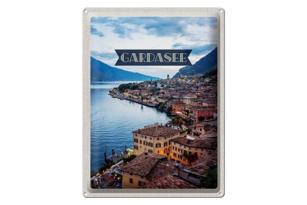 Blechschild Reise 30x40cm Gardasee Italien Aussicht Stadt See