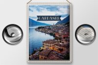 Blechschild Reise 30x40cm Gardasee Italien Aussicht Stadt See