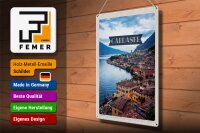 Blechschild Reise 30x40cm Gardasee Italien Aussicht Stadt See