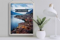 Blechschild Reise 30x40cm Gardasee Italien Aussicht Stadt See