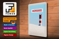 Blechschild Reise 30x40cm Nordsee Deutschland Meer Leuchtturm