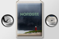 Blechschild Reise 30x40cm Nordsee Leuchtturm Gewitter
