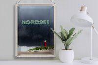 Blechschild Reise 30x40cm Nordsee Leuchtturm Gewitter