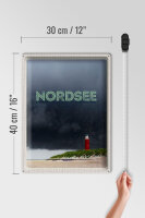 Blechschild Reise 30x40cm Nordsee Leuchtturm Gewitter