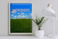 Blechschild Reise 30x40cm Nordsee Wolken Wiese Schafe Natur
