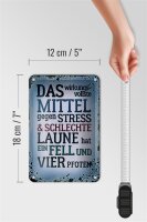 Blechschild Spruch 12x18cm Mittel gegen Stress hat 4 Pfoten