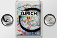 Blechschild Reise 30x40cm Zürich Schweiz Karte Lupe Stadt
