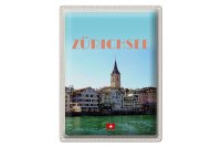 Blechschild Reise 30x40cm Zürich Schweiz Ausblick See auf Stadt
