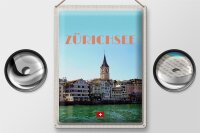 Blechschild Reise 30x40cm Zürich Schweiz Ausblick See auf Stadt