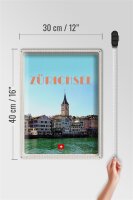 Blechschild Reise 30x40cm Zürich Schweiz Ausblick See auf Stadt