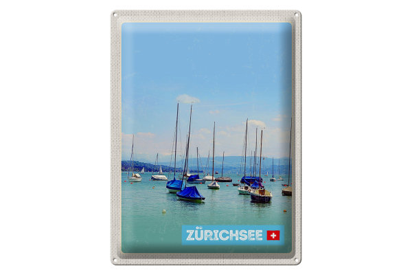 Blechschild Reise 30x40cm Zürich Boote auf dem Zürichsee Sommer