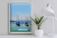 Blechschild Reise 30x40cm Zürich Boote auf dem Zürichsee Sommer