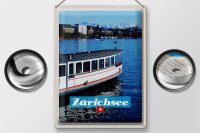 Blechschild Reise 30x40cm Zürich Schiff Boot See Stadt Gebirge