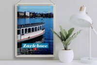 Blechschild Reise 30x40cm Zürich Schiff Boot See Stadt Gebirge