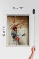 Blechschild Reise 30x40cm Dänemark verwelkte Blumen in Vase