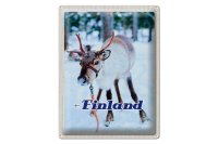 Blechschild Reise 30x40cm Finnland Hirsch Wald kalt Schnee