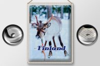 Blechschild Reise 30x40cm Finnland Hirsch Wald kalt Schnee