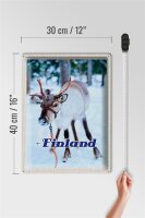 Blechschild Reise 30x40cm Finnland Hirsch Wald kalt Schnee