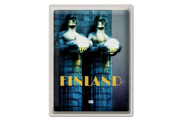 Blechschild Reise 30x40cm Finnland Skulptur Männer Mittelalter