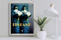 Blechschild Reise 30x40cm Finnland Skulptur Männer Mittelalter