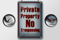 Blechschild Hinweis 12x18cm private Property No Trespassing