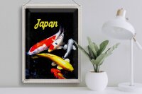 Blechschild Reise 30x40cm Japan Asien Koi Fische rot Gold weiß