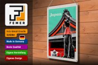 Blechschild Reise 30x40cm Japan Miyajima Tempel Kitsune Statue