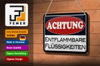 Blechschild Hinweis 18x12cm Achtung entflammbare Flüssigkeiten