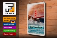 Blechschild Reise 30x40cm San Francisco Wellen Meer Brücke