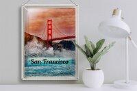 Blechschild Reise 30x40cm San Francisco Wellen Meer Brücke