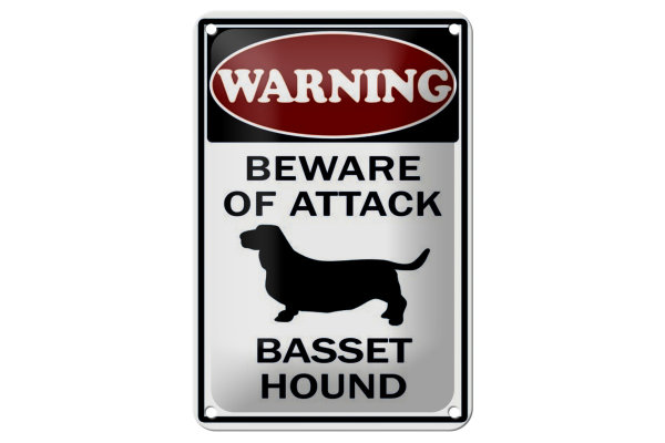 Blechschild Hinweis 12x18cm beware of attack Basset Hound