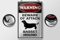 Blechschild Hinweis 12x18cm beware of attack Basset Hound