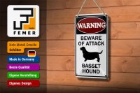 Blechschild Hinweis 12x18cm beware of attack Basset Hound
