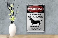 Blechschild Hinweis 12x18cm beware of attack Basset Hound