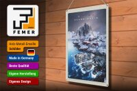 Blechschild Reise 30x40cm Skandinavien Schnee Meer Gebirge