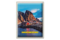 Blechschild Reise 30x40cm Skandinavien Gebirge Meer rote...