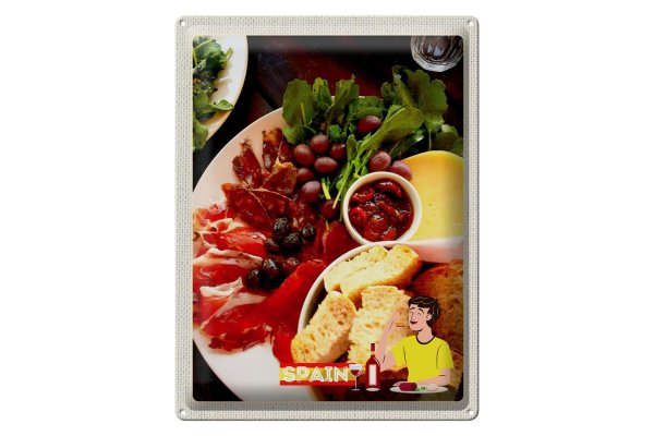Blechschild Reise 30x40cm Spanien Europa Wurst Trauben Oliven
