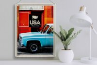 Blechschild Reise 30x40cm USA Oldtimer Dram Cars blau Amerika