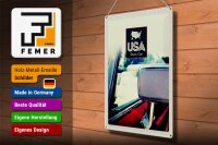 Blechschild Reise 30x40cm Amerika Fahrzeug Spiegel rot Gemälde