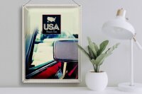 Blechschild Reise 30x40cm Amerika Fahrzeug Spiegel rot Gemälde