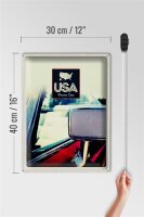 Blechschild Reise 30x40cm Amerika Fahrzeug Spiegel rot Gemälde